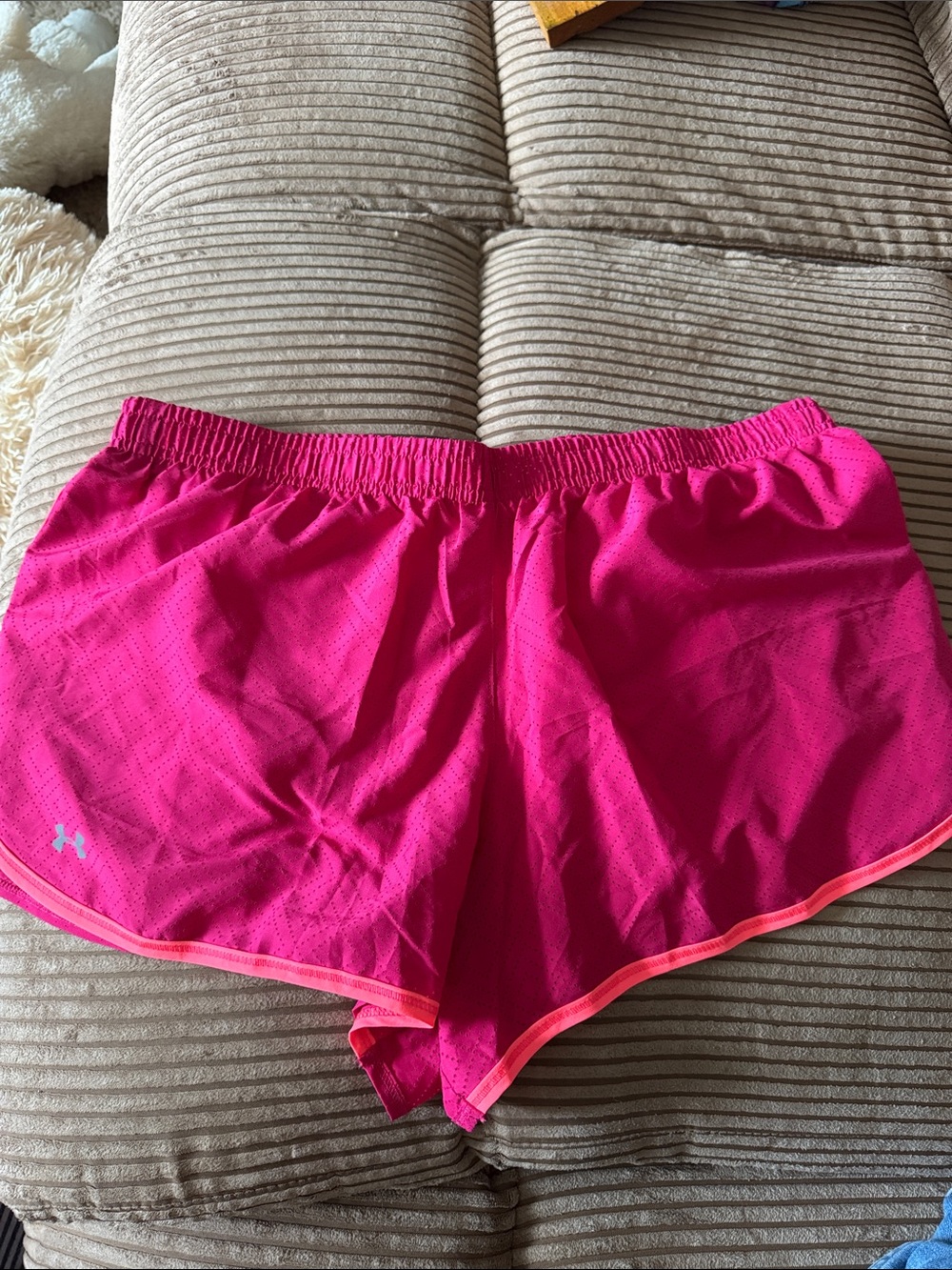 Under Armour Women’s Hot Pink Athletic Running Shorts with Coral Trim